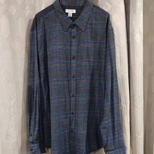 Calvin Klein Men's Blue and Gray Plaid Shirt